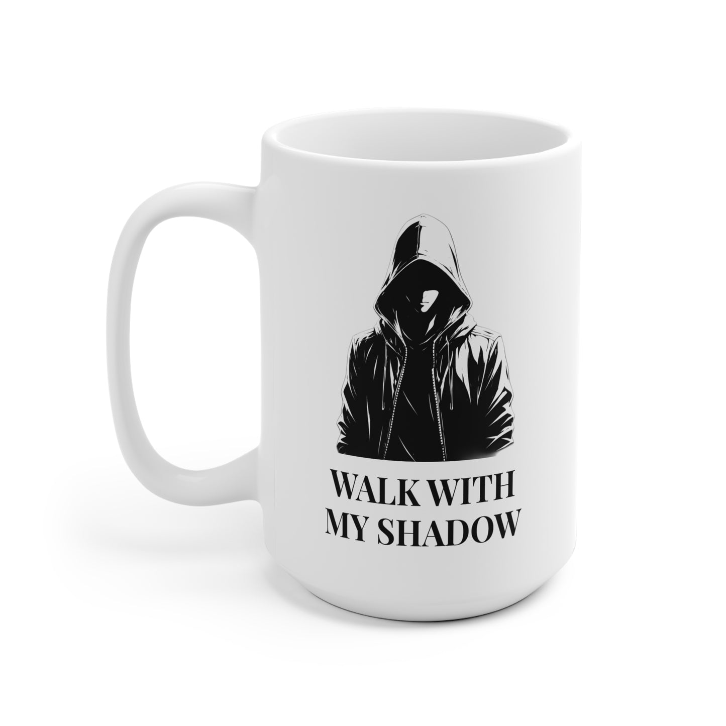 Mug blanc graphique – WALK WITH MY SHADOW