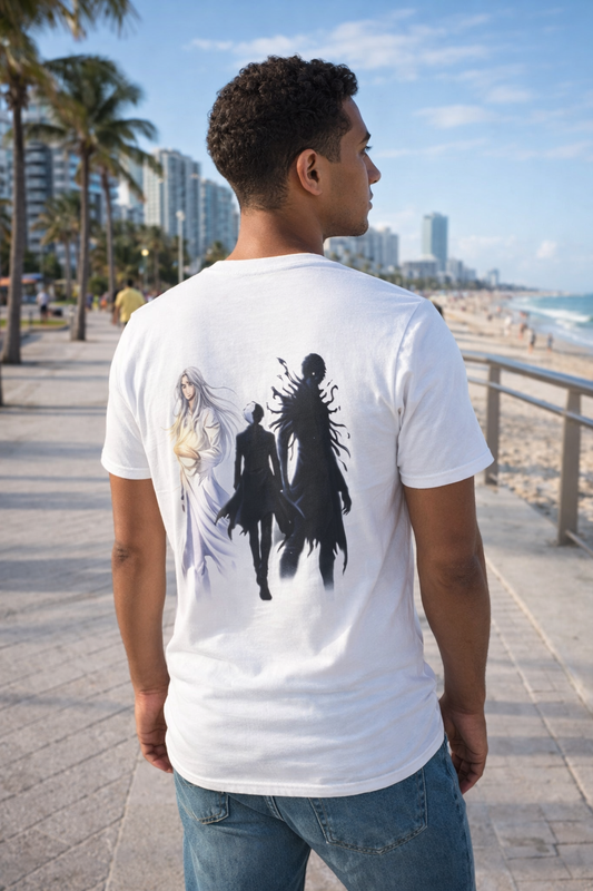 T-shirt blanc graphique – LIGHT & SHADOW