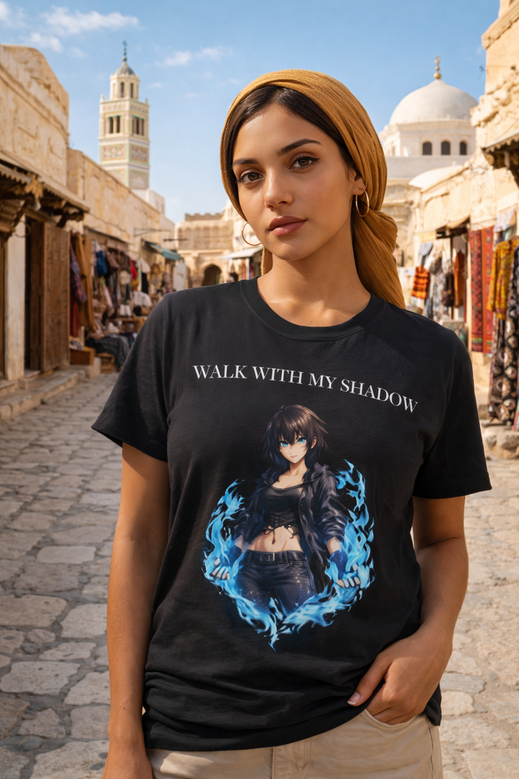 T-shirt noir graphique – WALK WITH MY SHADOW