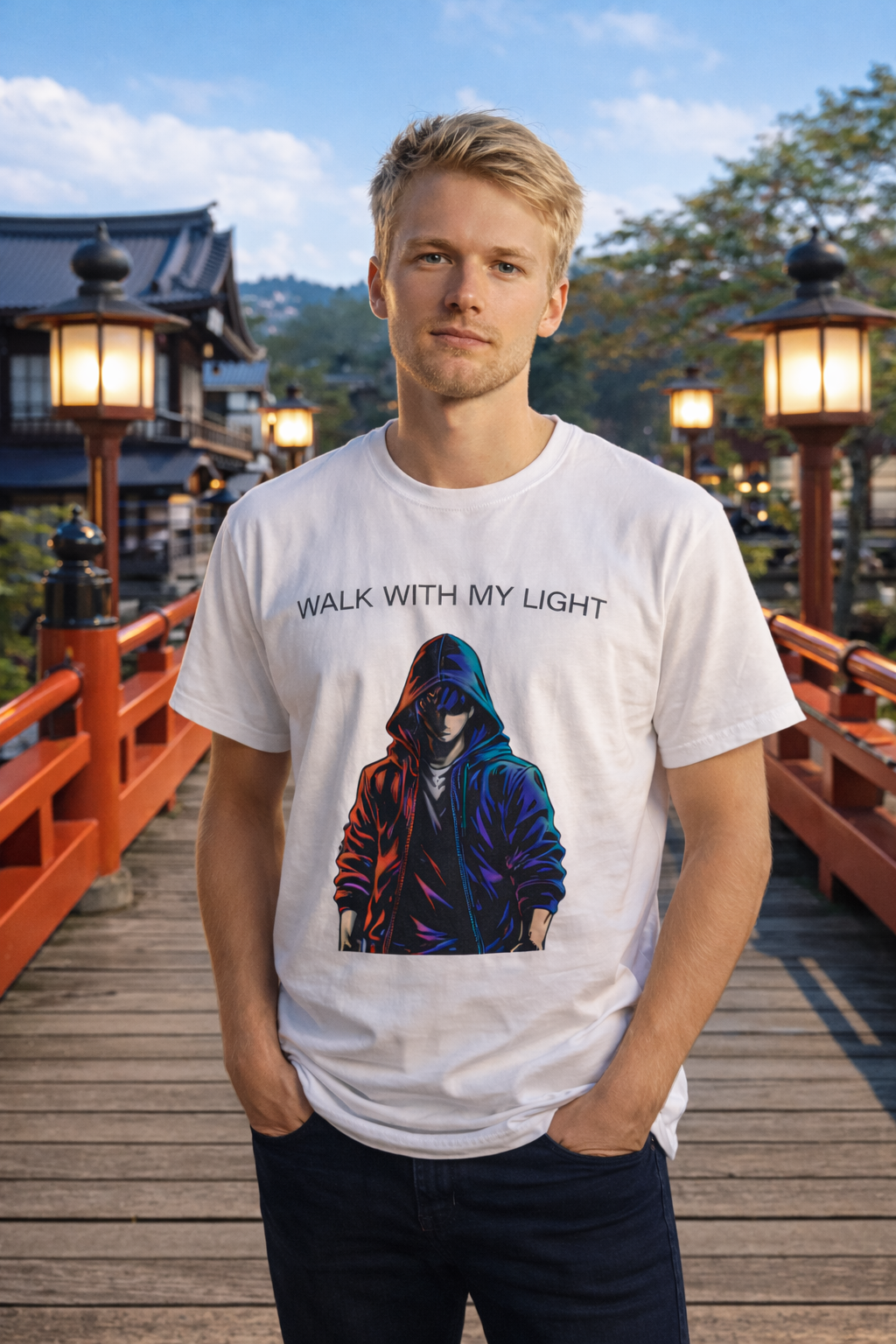 T-shirt blanc graphique – WALK WITH MY LIGHT