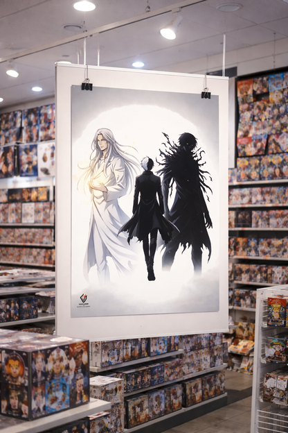 Affiche shonen lumière et ombre — Poster manga minimaliste