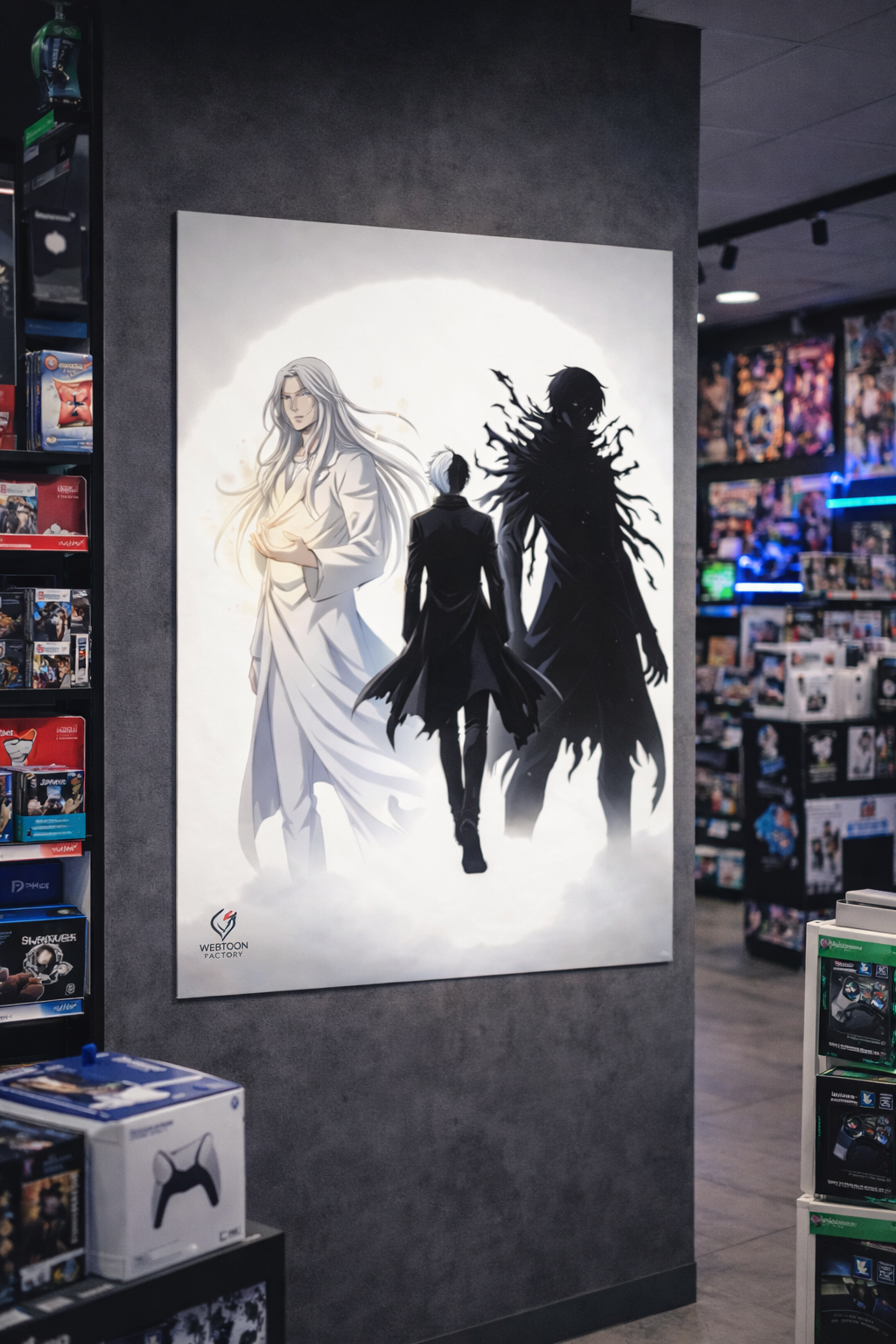 Affiche shonen lumière et ombre — Poster manga minimaliste