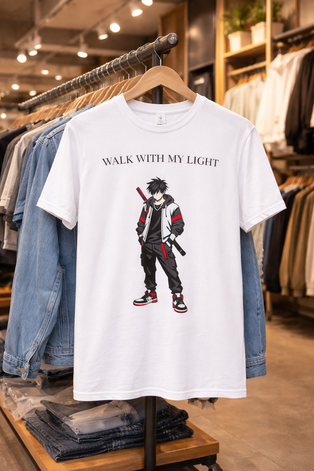 T-shirt blanc graphique – WALK WITH MY LIGHT