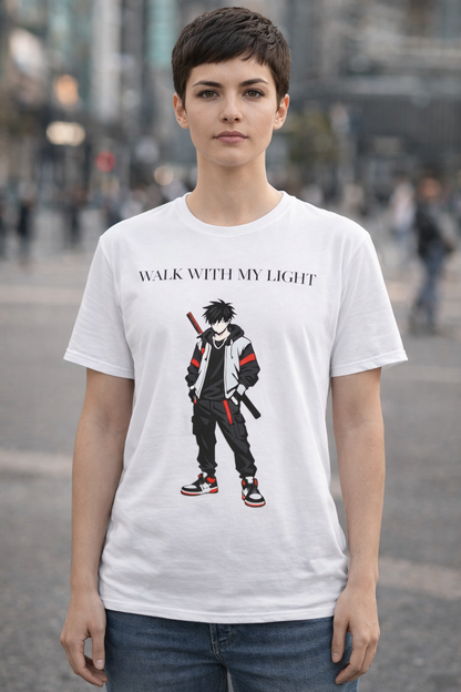 T-shirt blanc graphique – WALK WITH MY LIGHT