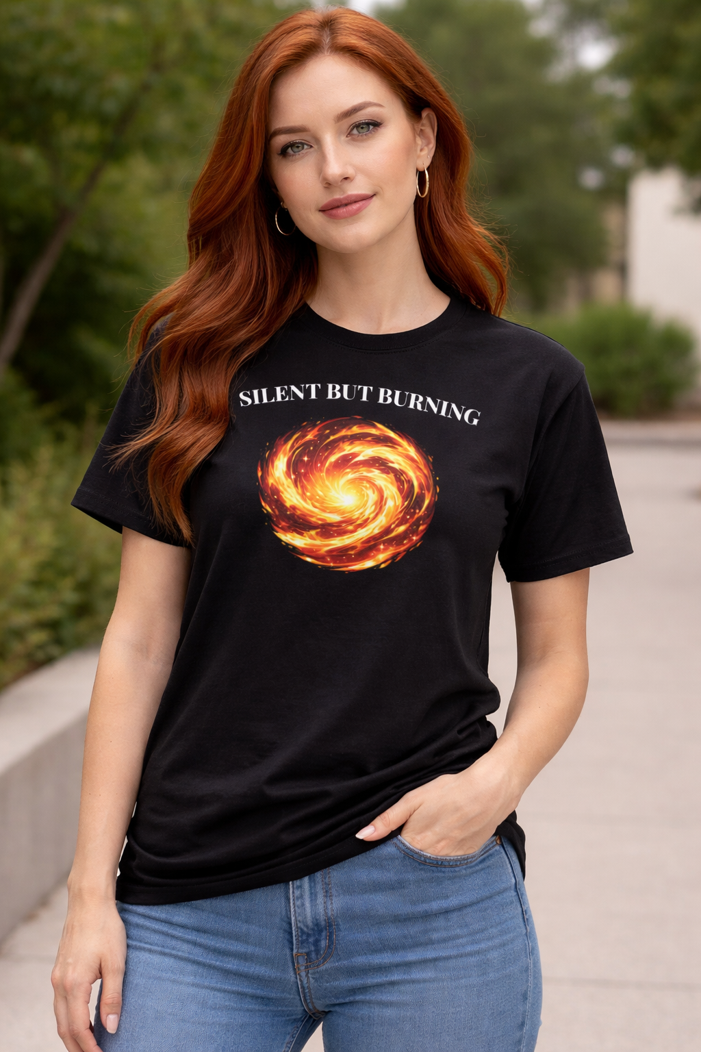 T-shirt noir graphique – Élément : Feu