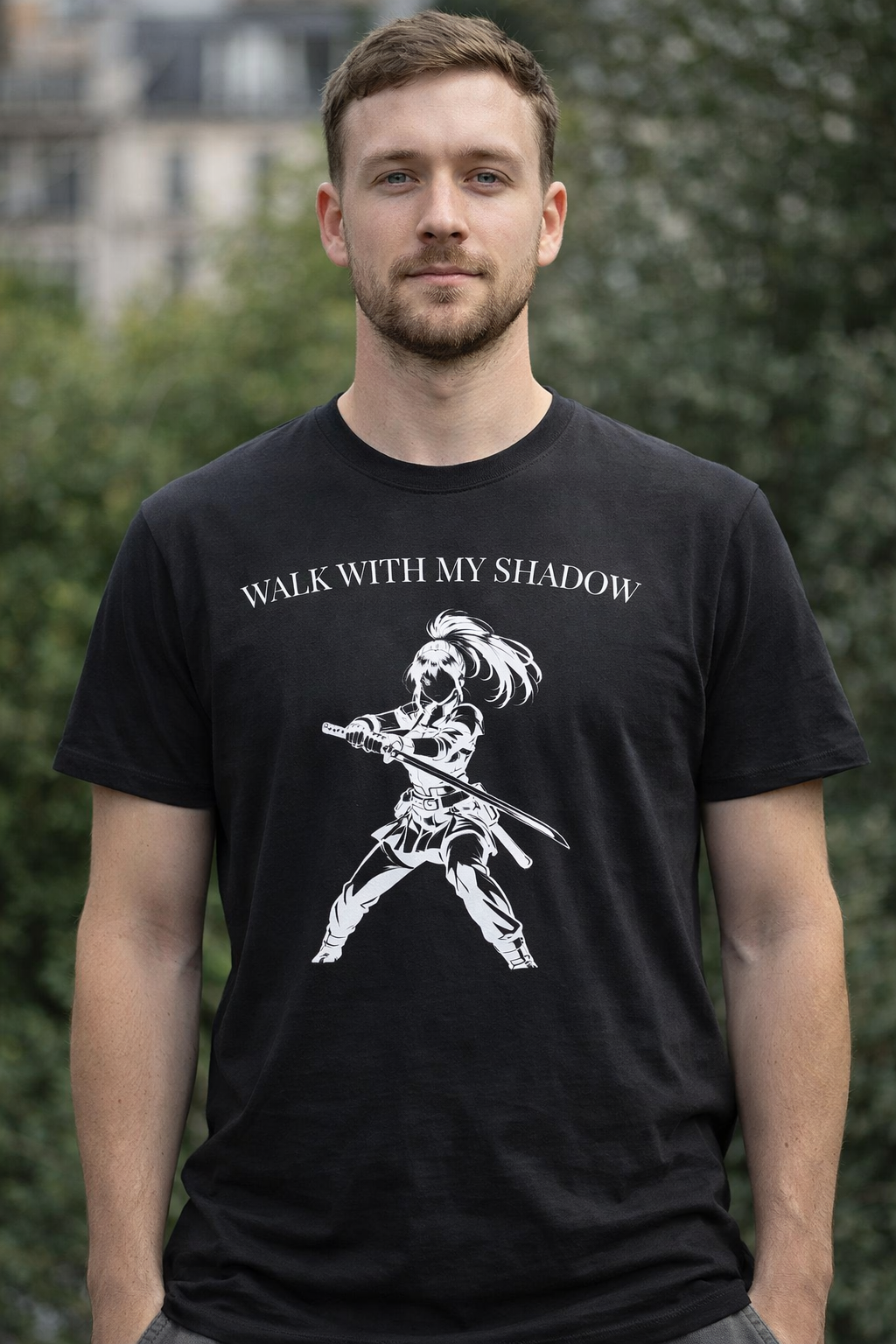 T-shirt noir graphique – WALK WITH MY SHADOW