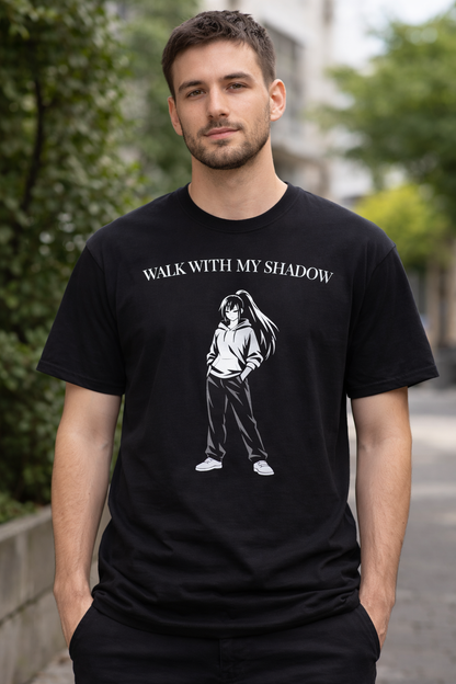 T-shirt noir graphique – WALK WITH MY SHADOW