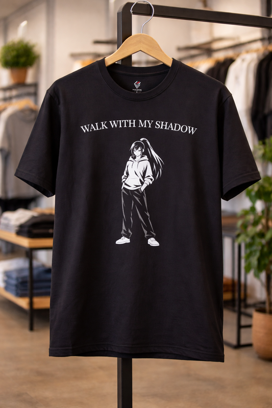 T-shirt noir graphique – WALK WITH MY SHADOW