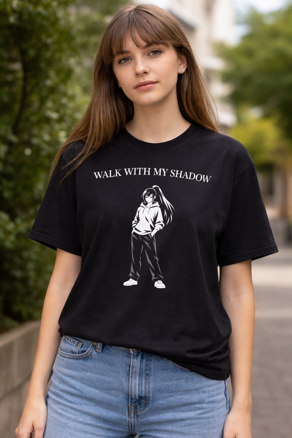 T-shirt noir graphique – WALK WITH MY SHADOW