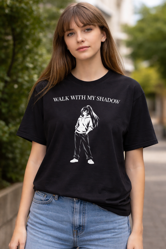 T-shirt noir graphique – WALK WITH MY SHADOW
