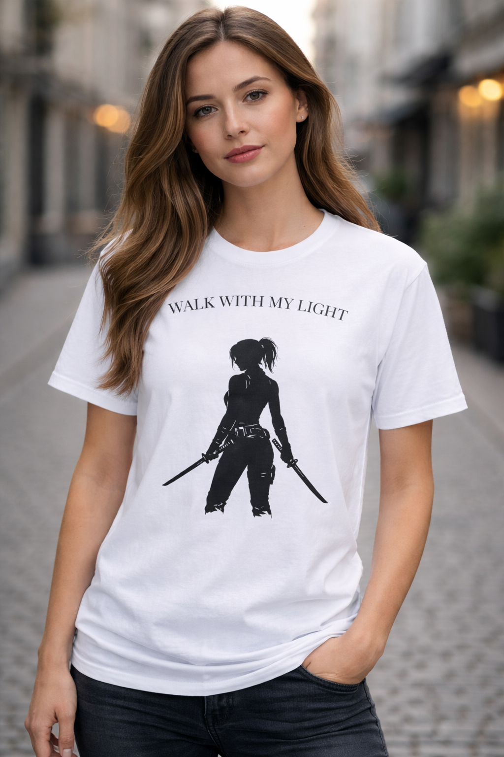 T-shirt blanc graphique – WALK WITH MY LIGHT