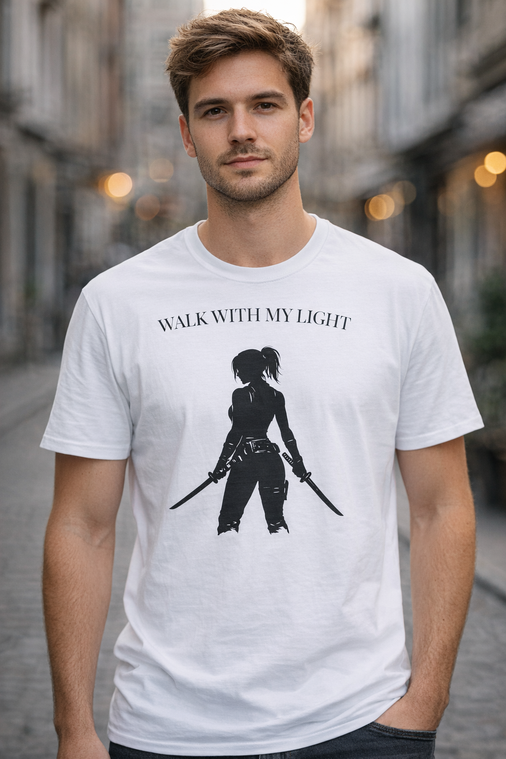 T-shirt blanc graphique – WALK WITH MY LIGHT