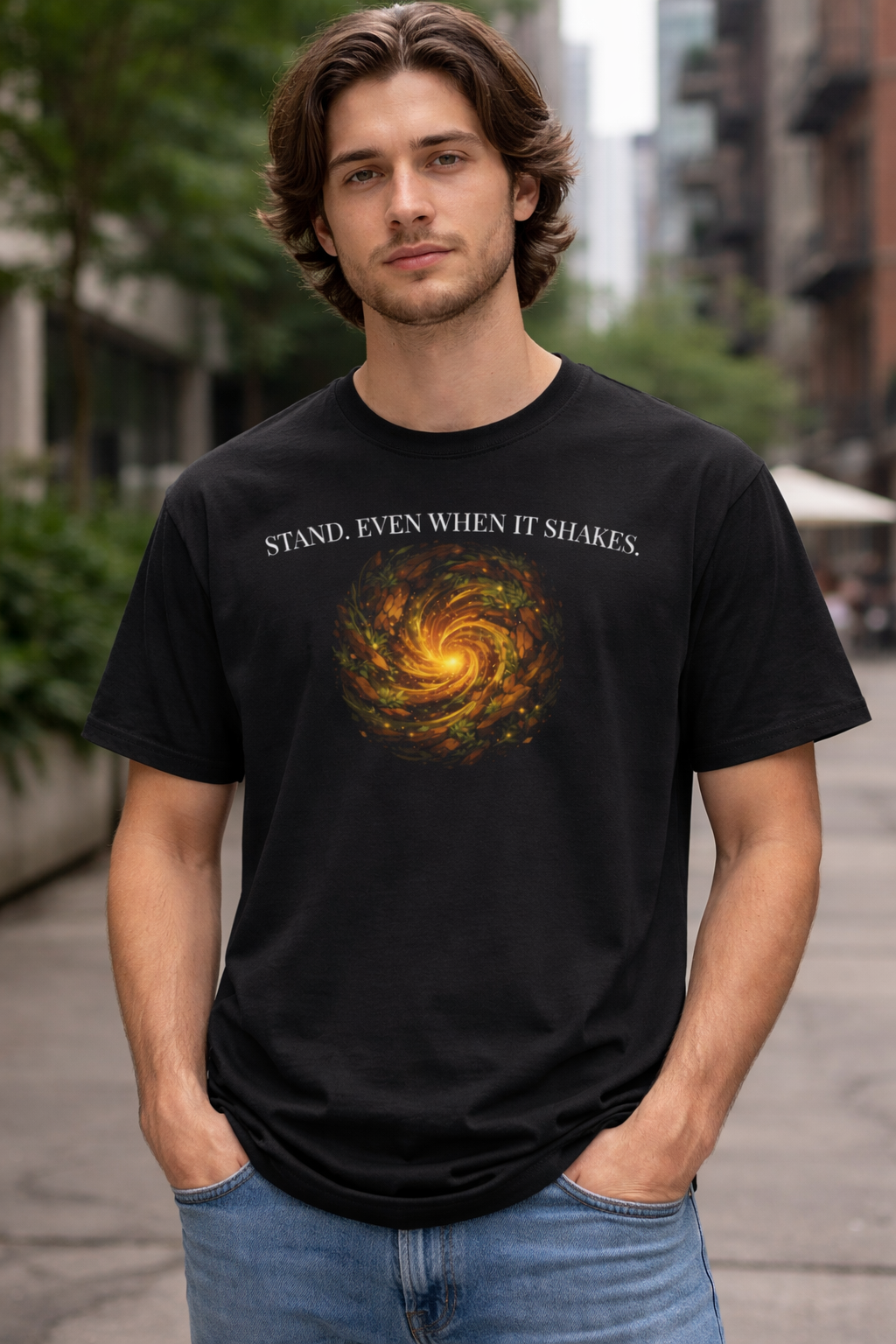 T-shirt noir graphique – Élément : Terre